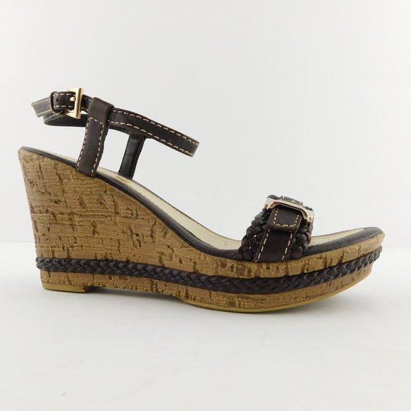GEOX Buckled Brown Braided Leather Ankle Strap Wedge Heel Sandals 36 - Picture 2 of 10